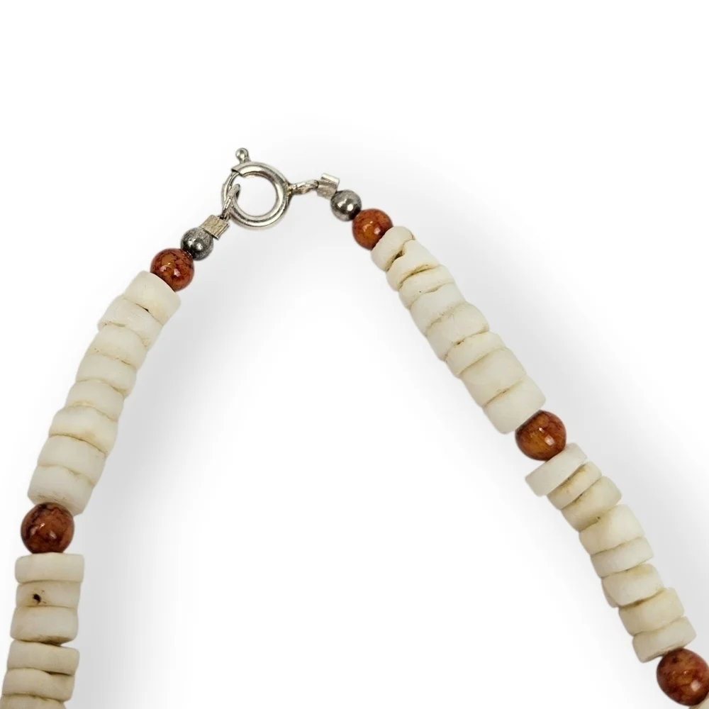 Vintage Heishi Shell Necklace Mermaid Collar Off White Beaded Sterling 15.75